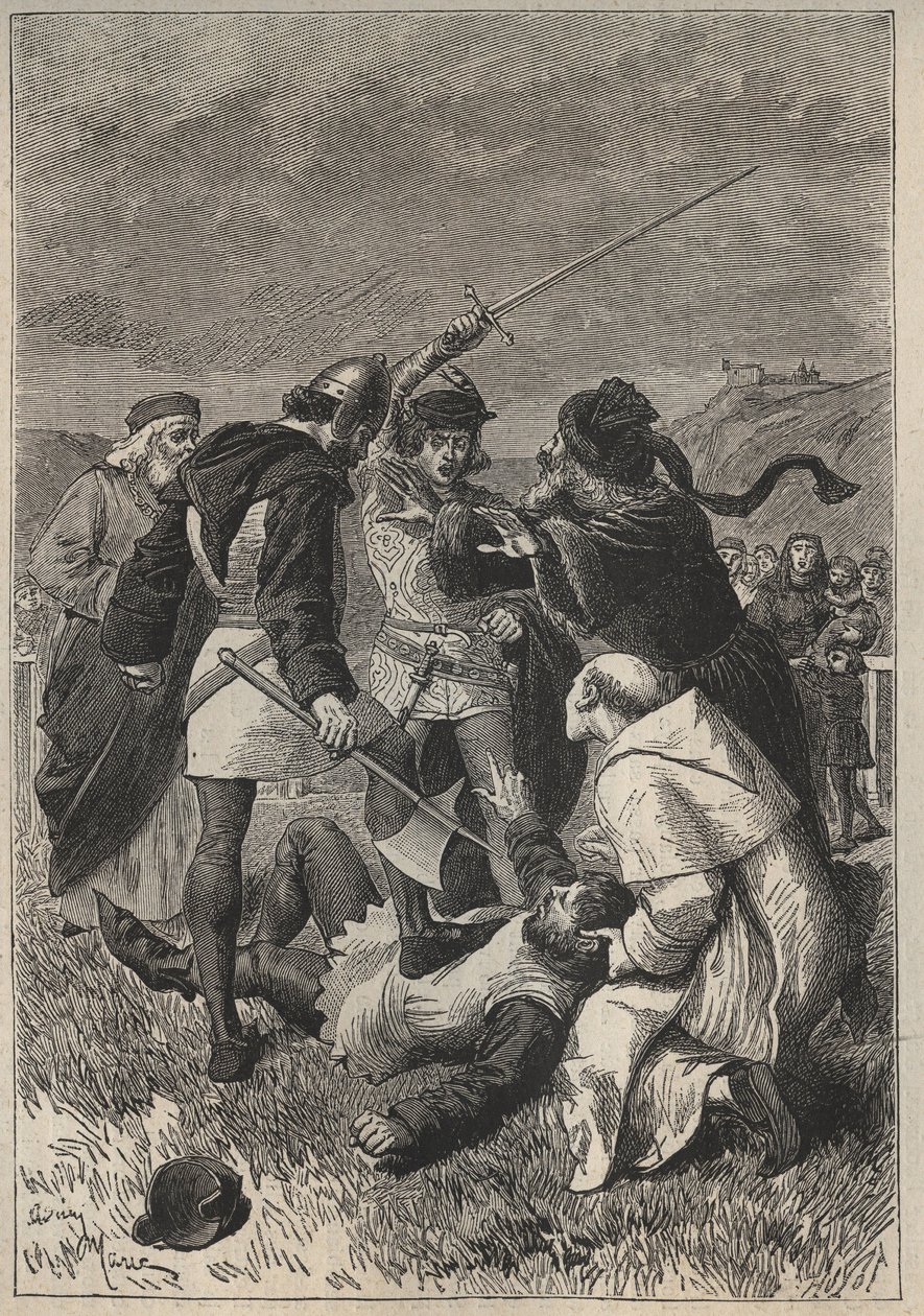 La calumnia perdona a Rothsay - ilustración del siglo XIX para la novela histórica 