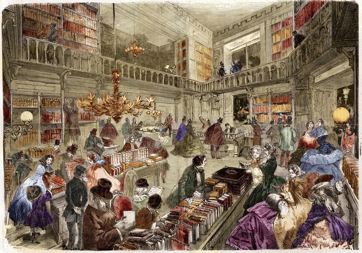 La tienda de la librería Nouvelle, boulevard des Italiens en París en 1860 de Unknown artist