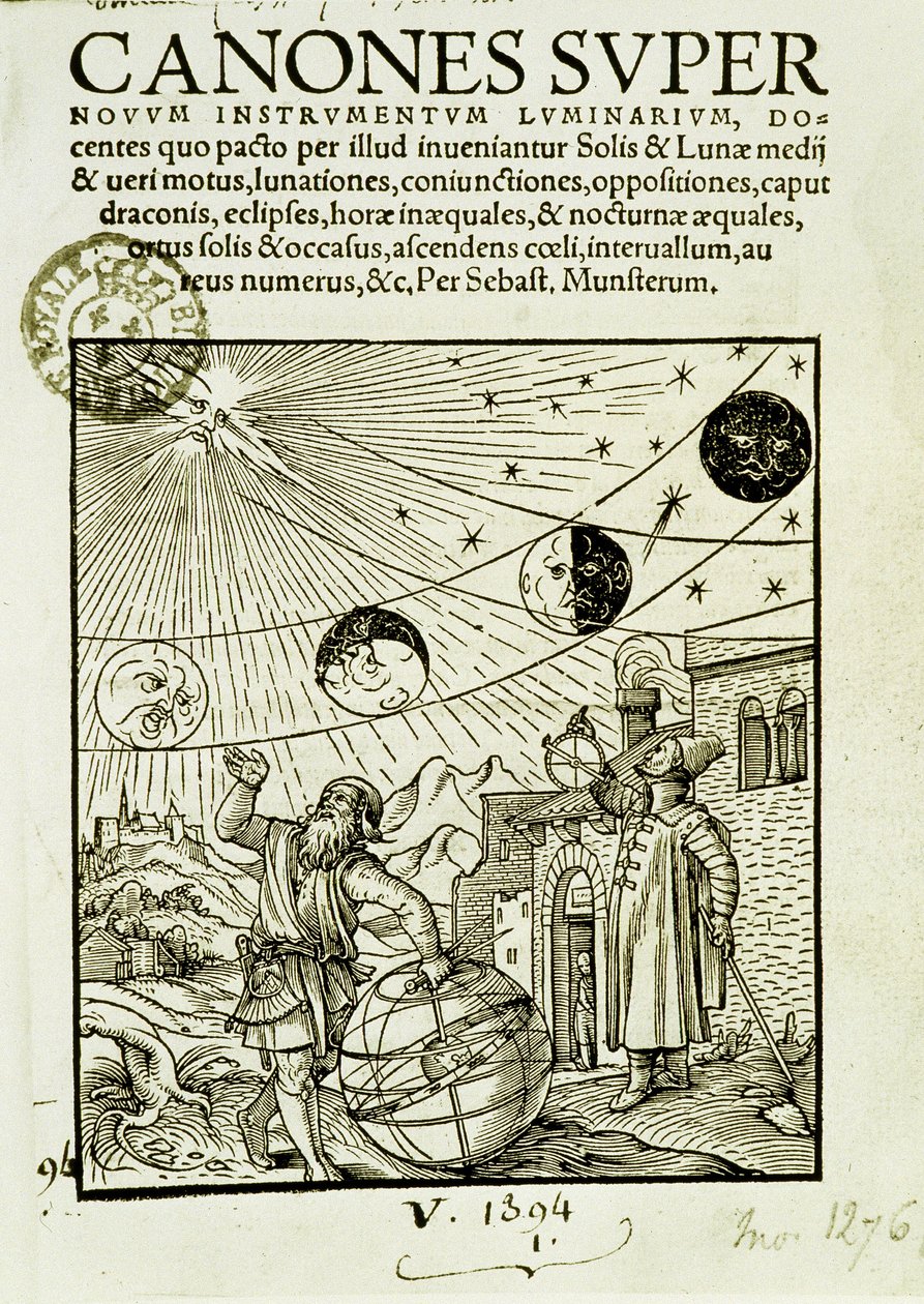 Los movimientos del sol y la luna observados por astrónomos - frontispicio del libro “Super Canones” de Unknown artist