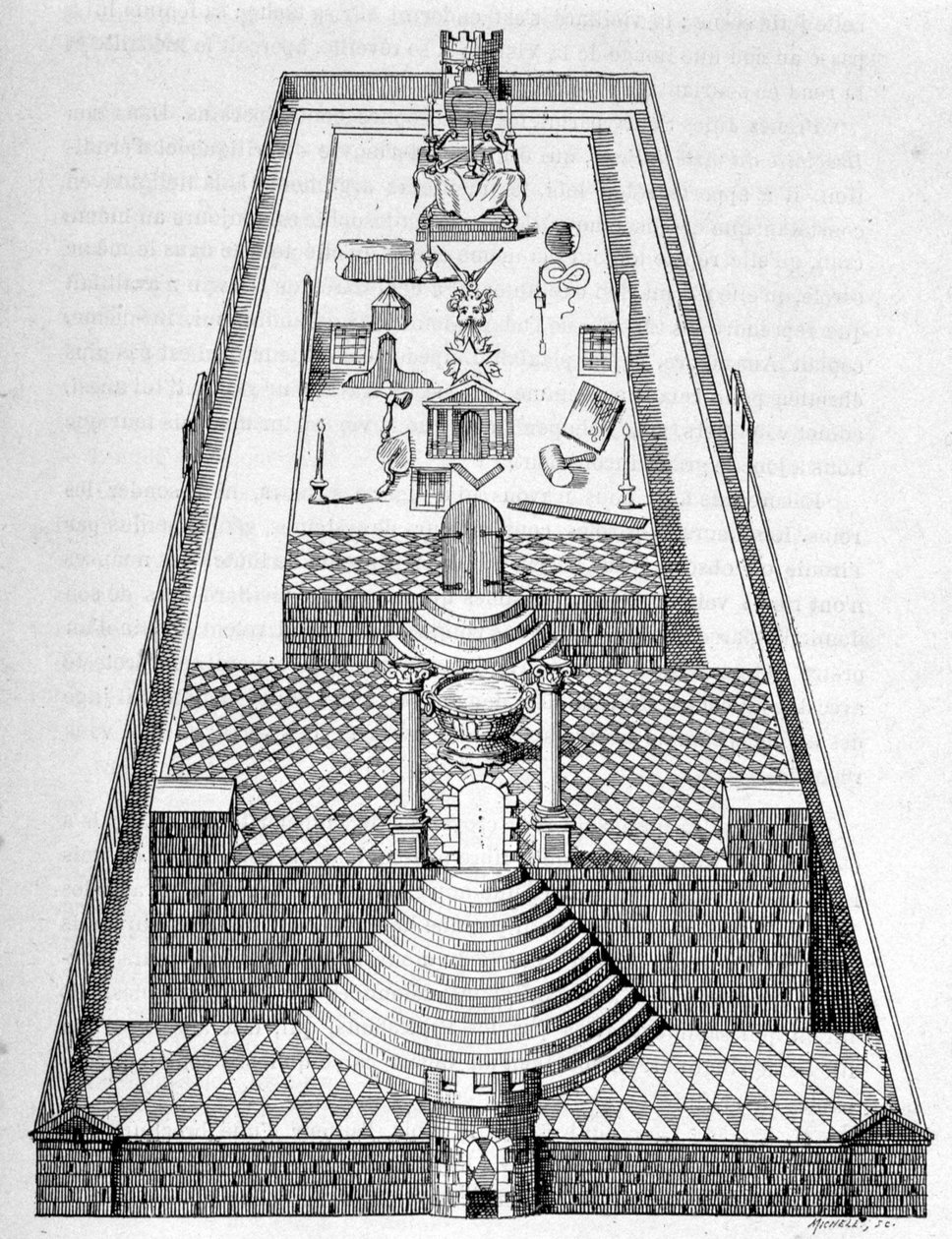El templo de Salomón en Jerusalén, según una de las figuras a dibujar en el suelo de las logias durante las recepciones franco-masónicas - en “La Francia Judía” por Edouard Drumont de Unknown artist