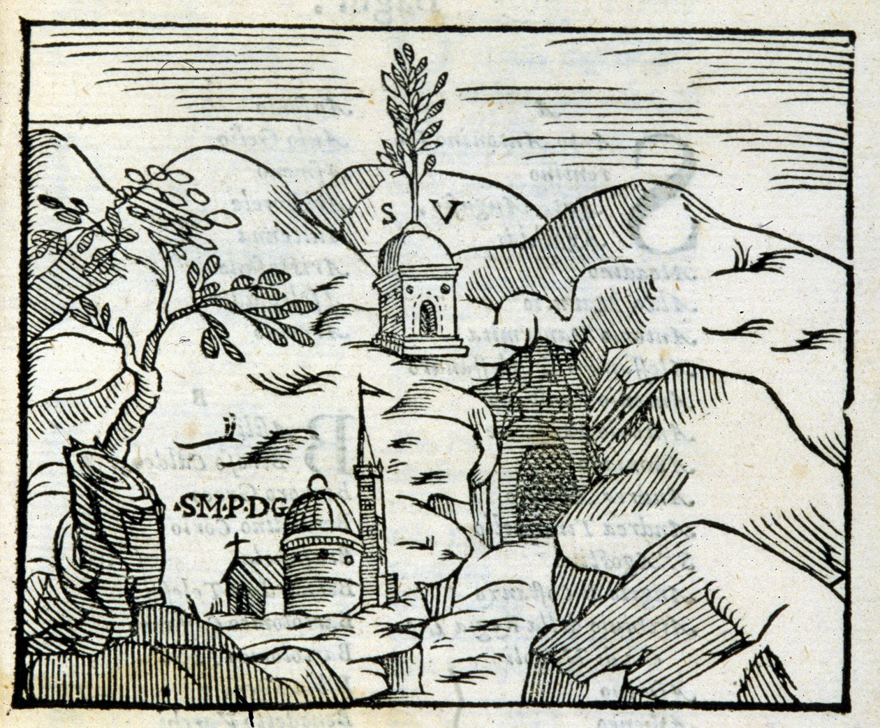La tumba de Virgilio (70 a.C. - 19 a.C.) en Pozzuoli. Xilografía de una guía turística del siglo XVII de Unknown artist