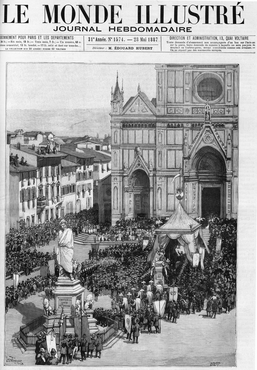 La traslación de los restos de Gioacchino Rossini en la Iglesia de Santa Croce en Florencia (Italia), en "El Mundo Ilustre" 1887. de Unknown artist