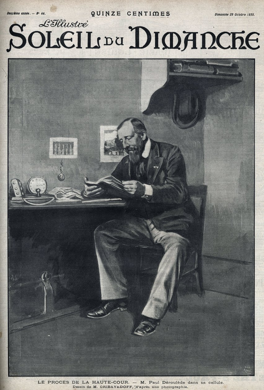 El juicio del Tribunal Supremo: Sr. Paul Déroulède (1846-1914), escritor y activista nacionalista francés, en su celda después de su intento de golpe de estado el 23 de febrero. Grabado en 