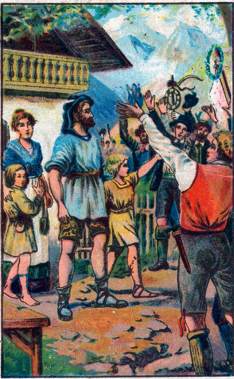 El tributo de los confederados a Guillermo Tell (William Tell) (héroe legendario de la independencia suiza). Cromolitografía de finales del siglo XIX. de Unknown artist
