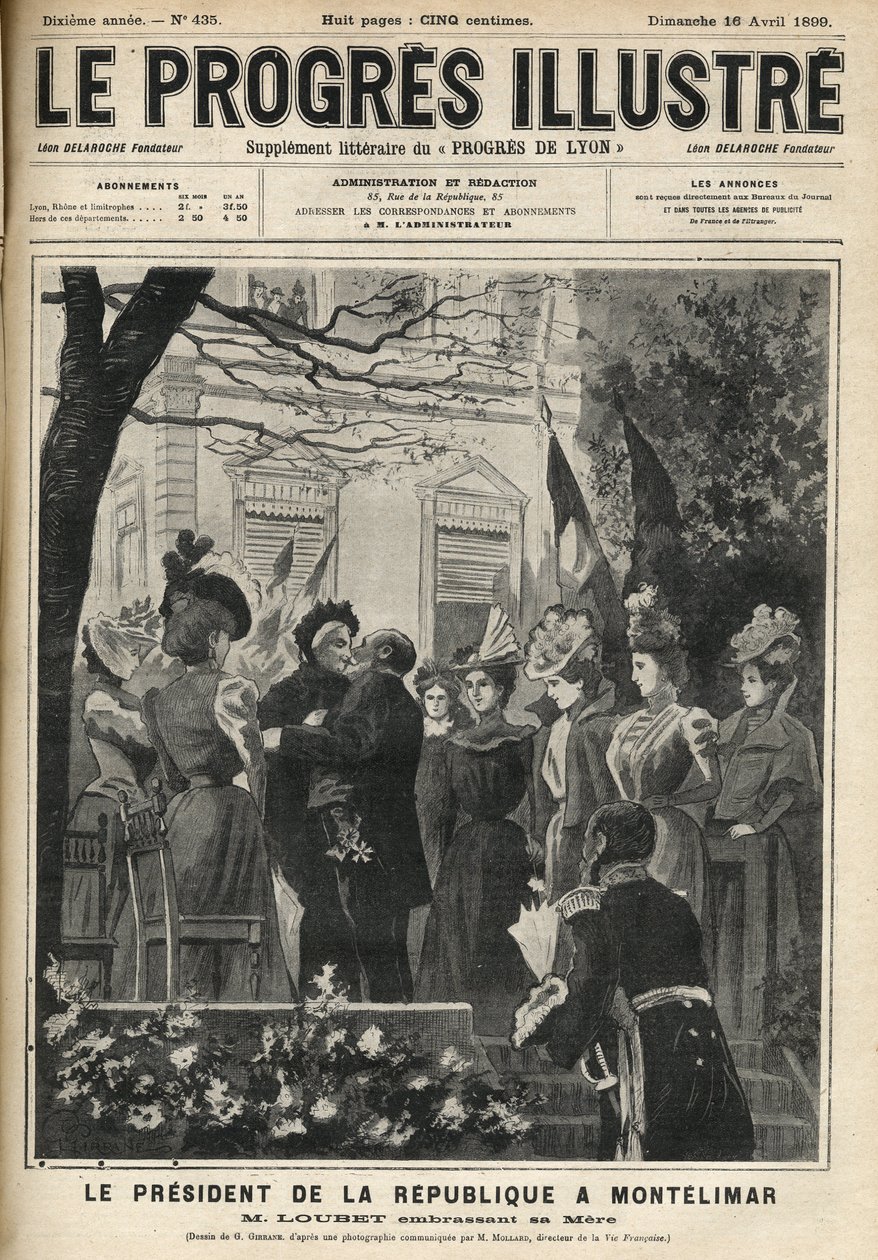 El viaje del Presidente de la República a Montelimar (Drome, Francia): Emile Loubet (1838-1929) y su madre. Grabado en 