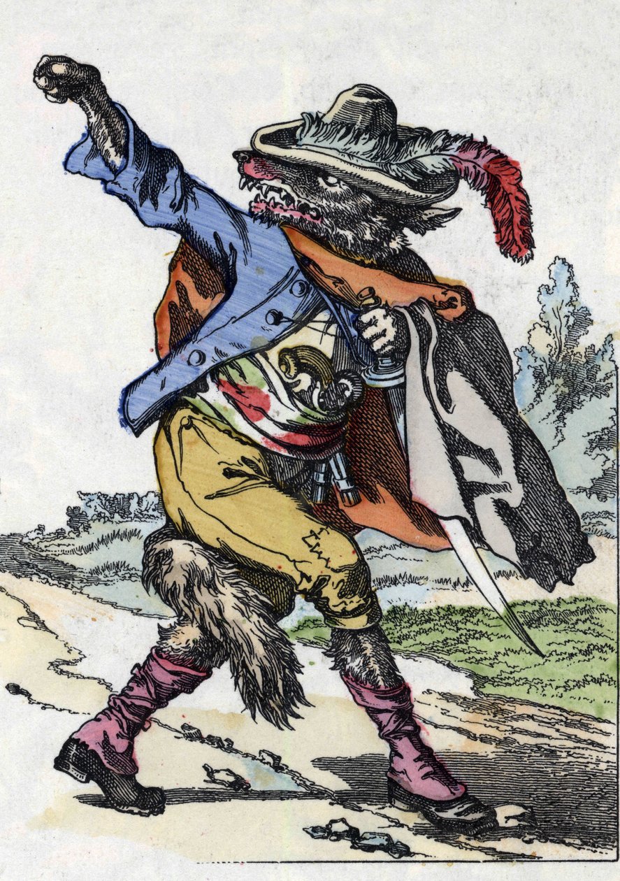 El lobo. Ilustración del cuento “Compere le Loup, Maitre Renard, Comere la Chevre et ses petits biquets” después de una fábula de Jean de la Fontaine. En “Cuentos del hogar para los pequeños”. Grabado anónimo del siglo XIX de Unknown artist
