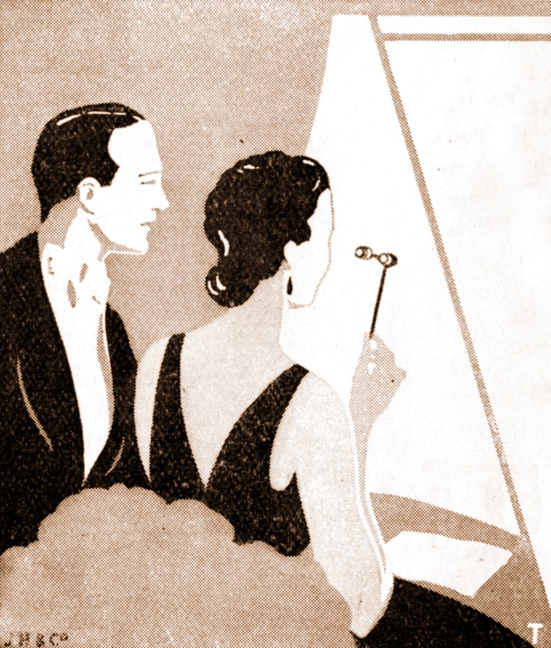 Público de teatro-elegante pareja en una representación teatral de Unknown artist