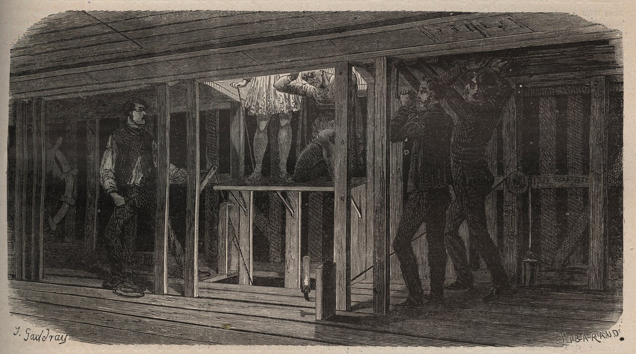 Trucos teatrales - tragar - grabado de 1875 de Unknown artist