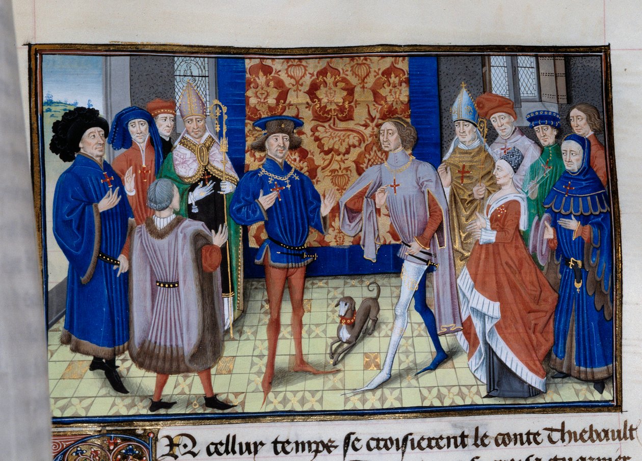 Thibaut III de Champaña (1179-1201), Luis (muerto en 1205), Conde de Blois y Chartres, y Baudouin IX de Flandes (o Baudouin VI de Hainaut), conocido como Baudouin I de Constantinopla (1171-1206), se encuentran. Miniatura en 