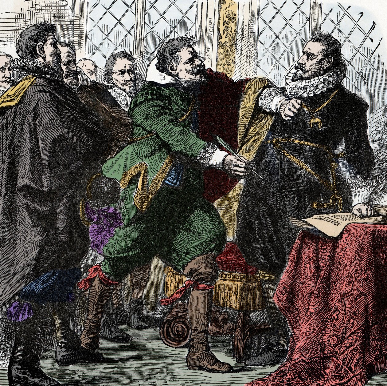 Guerra de los Treinta Años: ¡Fírmalo, Nandel! - Guerra de los Treinta Años (1618-1648): El Conde Paul Jakob von Starhemberg (1560-1635) pide al Emperador Fernando II (1578-1637) que firme un acuerdo para restaurar la paz en Bohemia de Unknown artist