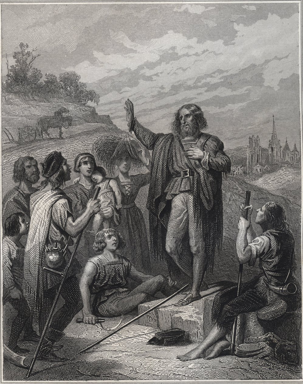 Thomas Muntzer predicando - Thomas Muntzer (1489-1525) enseñando su doctrina - grabado en 