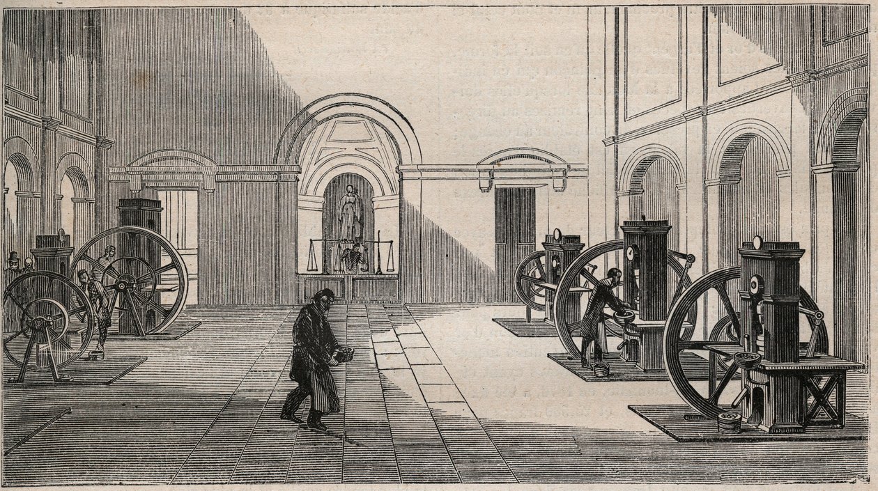 Prensa monetaria Thonnelier en La Monnaie en París - grabado de 1877 de Unknown artist