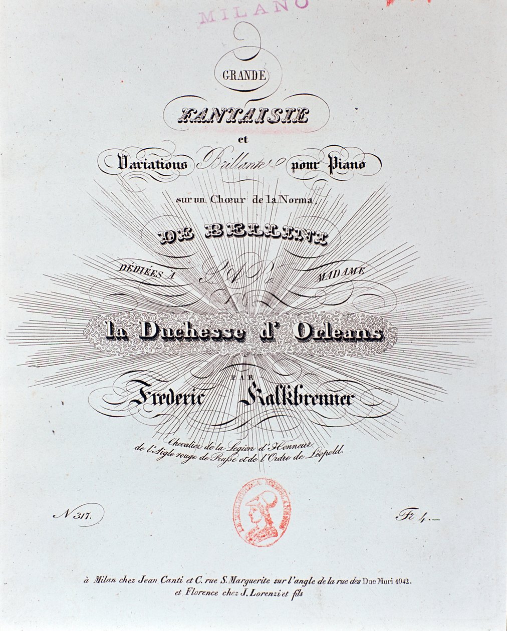 Portada de la partitura de Grande Fantaisie de F. Kalkbrenner de Unknown artist