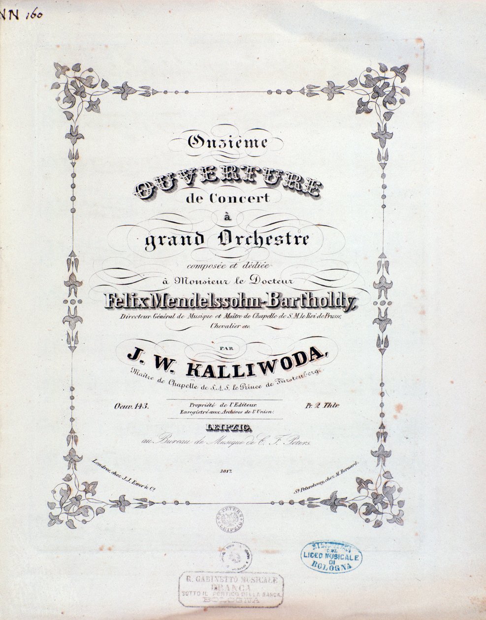 Portada de partitura de la obertura n.º 11 de Kalliwoda de Unknown artist