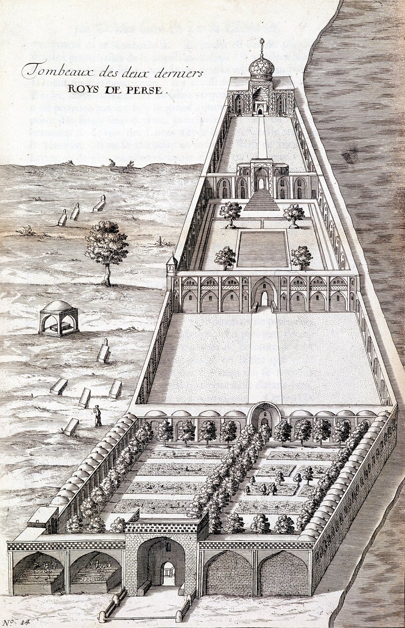 Tumbas de los dos últimos reyes de Persia - en "Diario del viaje del caballero Chardin, Persia y las Indias Orientales, por el Mar Negro y la Cólquida" de Unknown artist