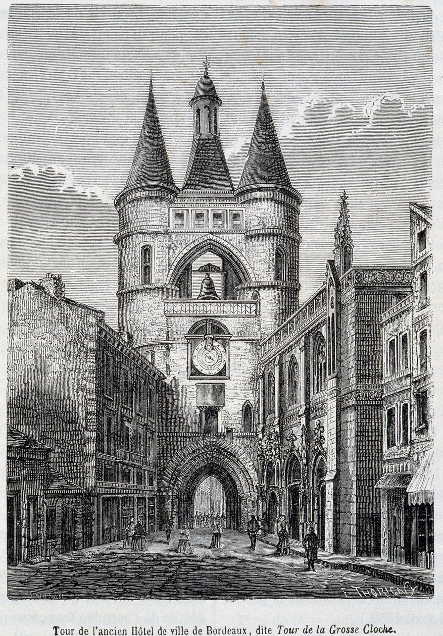 Torre del antiguo Hôtel de Ville de Burdeos, conocida como "Torre de la Gran Campana" - grabado de Unknown artist