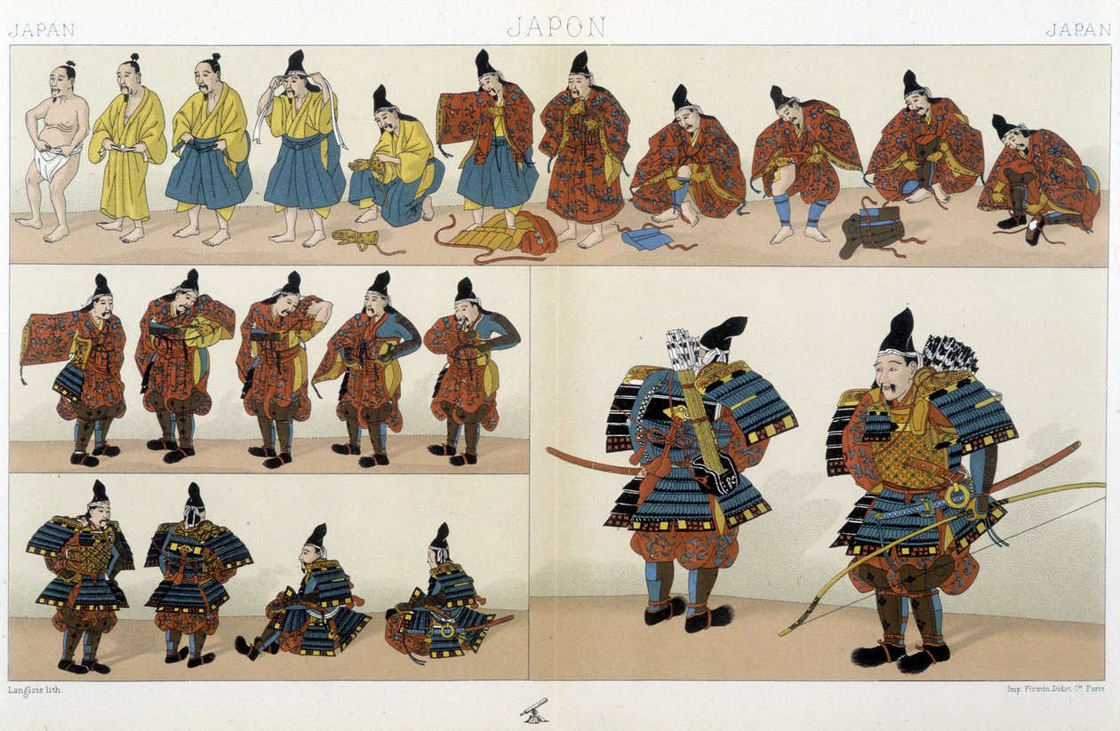 Vestimenta tradicional de samuráis japoneses - en “El traje histórico” de Racinet de Unknown artist