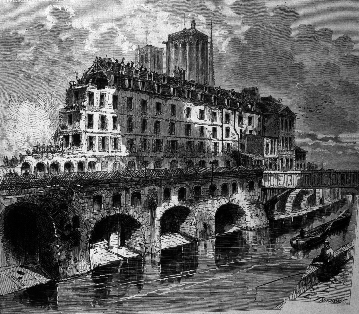 Transformaciones de París bajo el Segundo Imperio, Obras de Haussmann: Demolición del antiguo Hotel Dieu. de Unknown artist