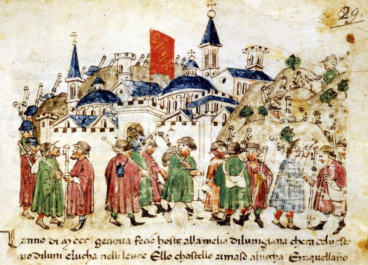 Peregrinos viajeros llegan a Roma. Siglo XIV. Crónicas Sercambi. Lucca, Archivos Nacionales. de Unknown artist