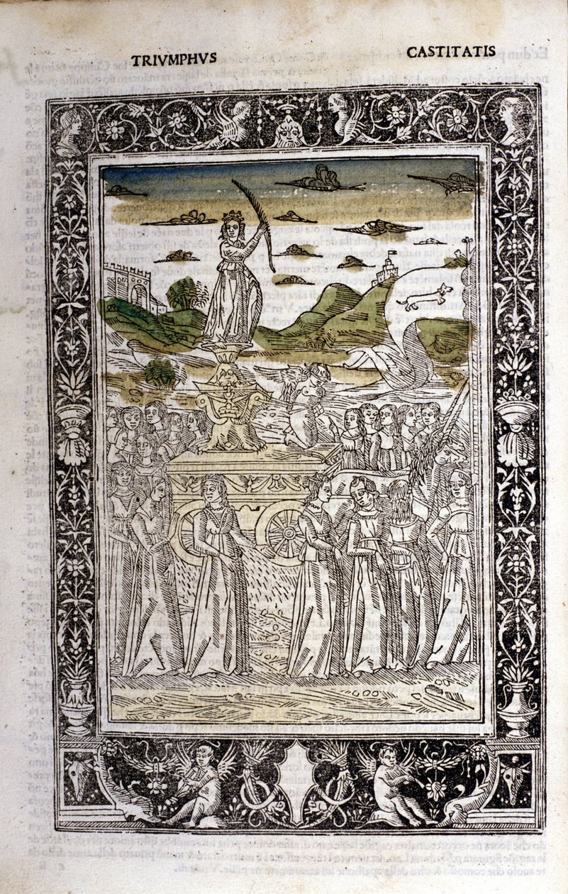 Triunfo de la Castidad de Petrarca (Francesco Petrarca). Miniatura sd. Bibl. Trivulziana, Milán de Unknown artist