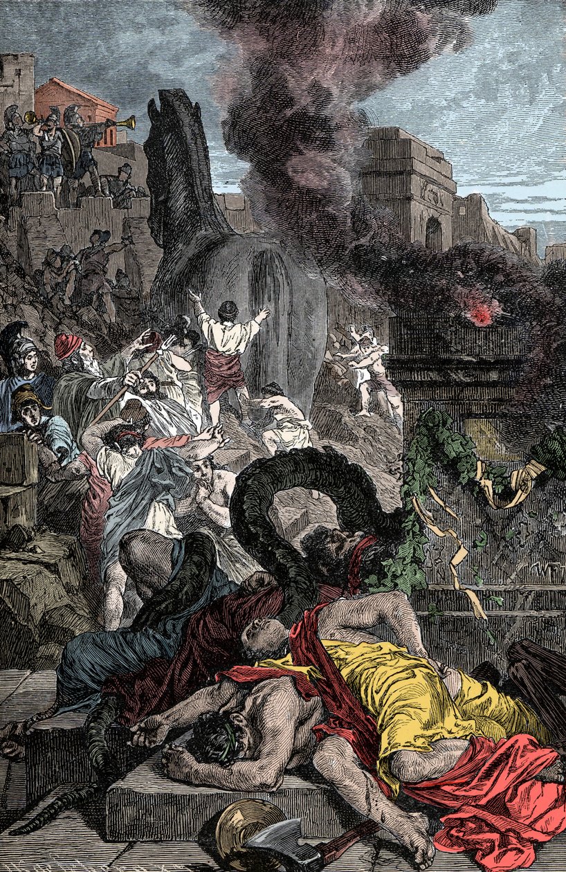 Caballo de Troya - Guerra de Troya: el caballo de madera entra en la ciudad fortificada de Unknown artist