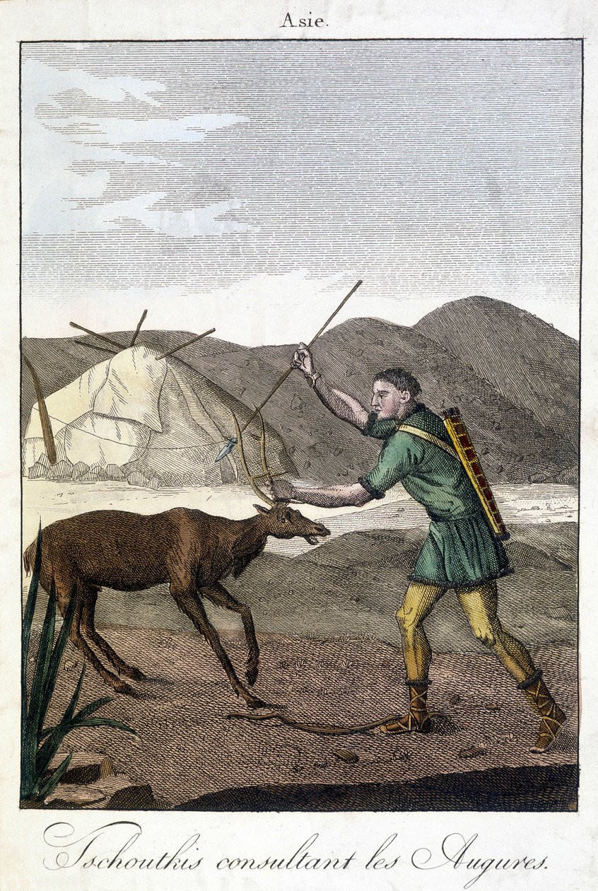 Hombre Tschutkis consultando los auspicios (Asia). de Unknown artist