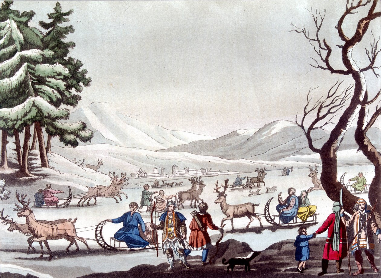 Tunguses, Siberia. Dibujo de Cartelli. Biblioteca de artes decorativas de París. “El traje antiguo y moderno” de Unknown artist