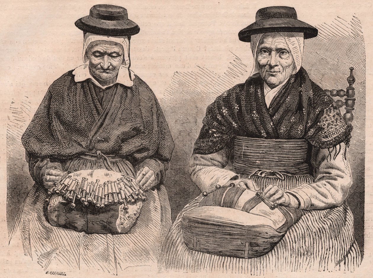 Dos encajeras de bolillos en Puy-en-Velay (Haute-Loire) Auvergne, Francia de Unknown