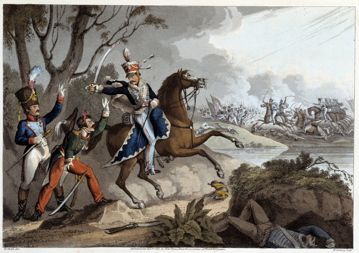 Dos oficiales franceses hechos prisioneros en la Batalla de Albuera - en "Anecdotas históricas, militares y navales..." por Edward Orne de Unknown artist