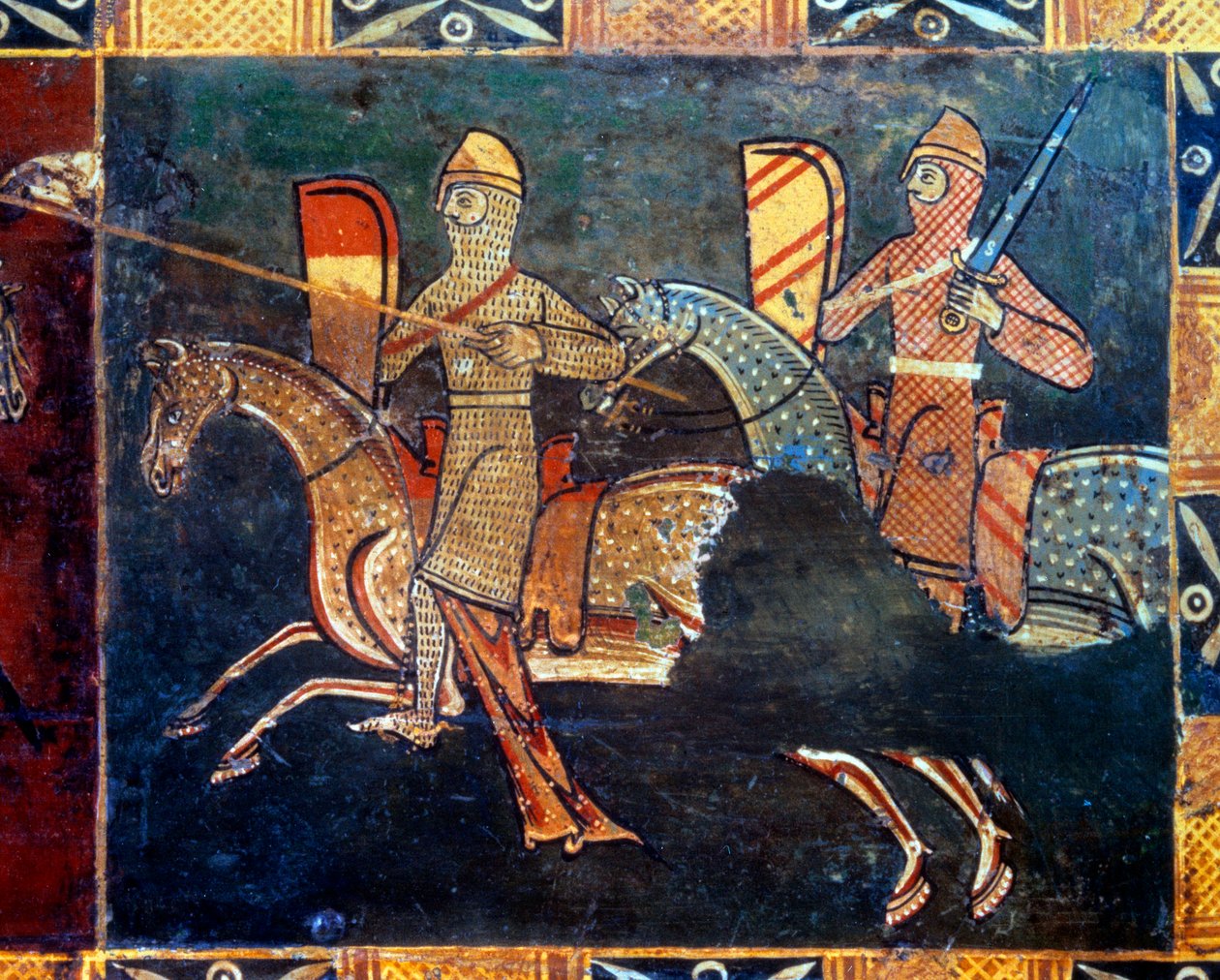 Dos caballeros en el lado de la malla yendo a la batalla (detalle) de Unknown artist