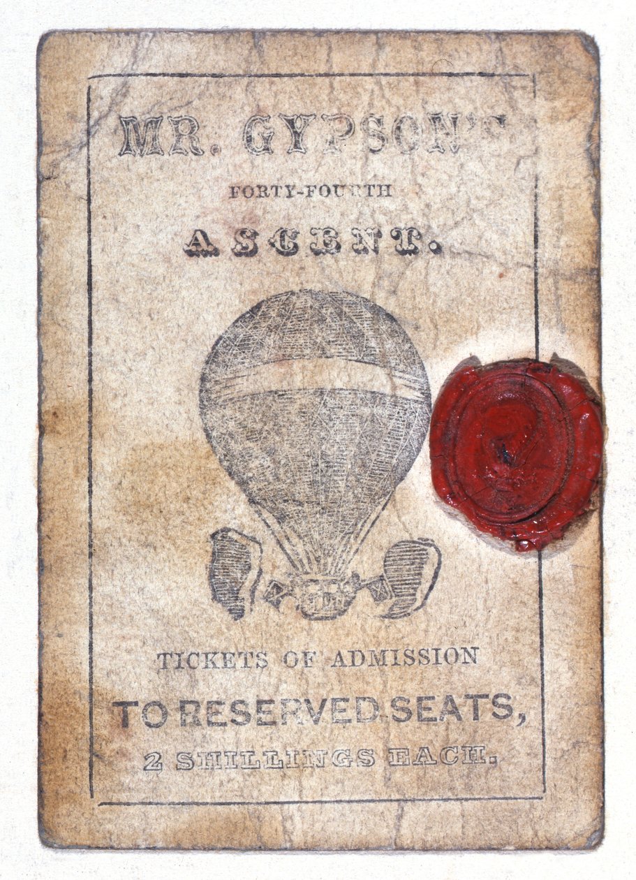 Boleto de dos chelines para asientos reservados en la "Cuarenta y Cuarta Ascensión del Sr. Gypson", 1 de octubre de 1841 de Unknown artist