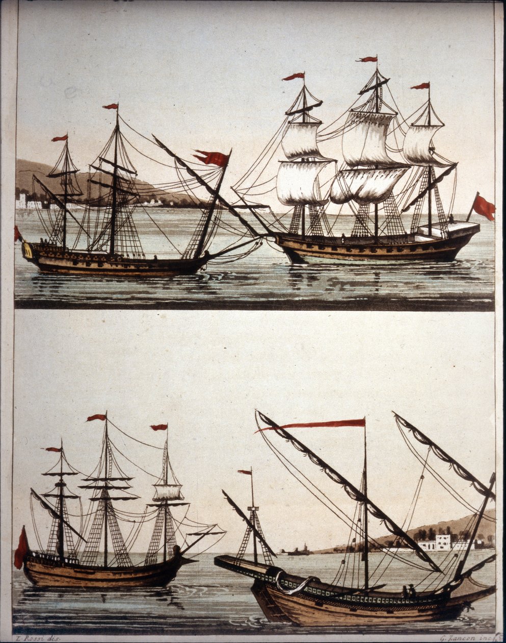 Barcos típicos de los piratas bárbaros, - en “Il costume antico e moderno” de Ferrario, Milán de Unknown artist
