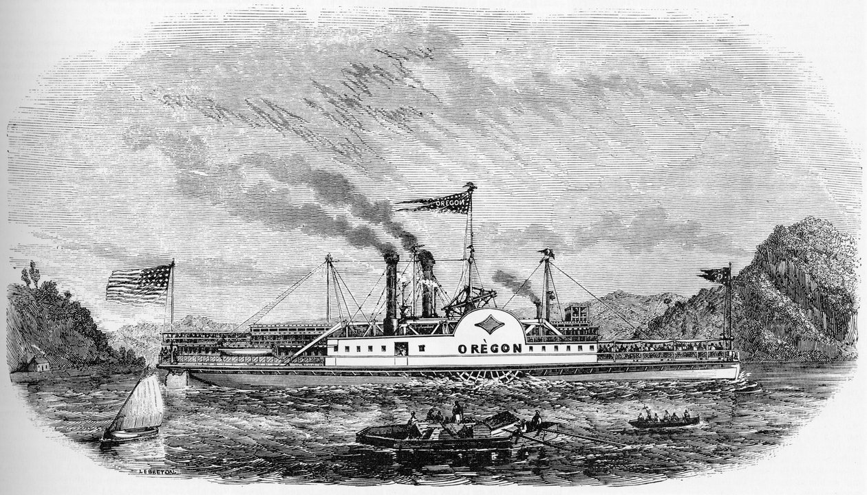 Historia de EE.UU: Barco de vapor - Oregón (grabado) de Unknown artist