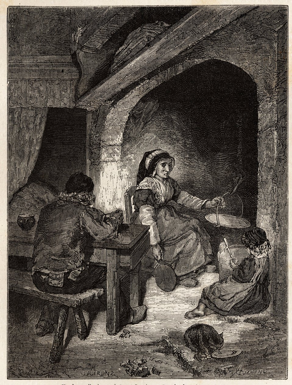 Un hogar de posada en Saint Cernin, grabado para ilustrar un viaje a los volcanes del centro de Francia en 1864, en 