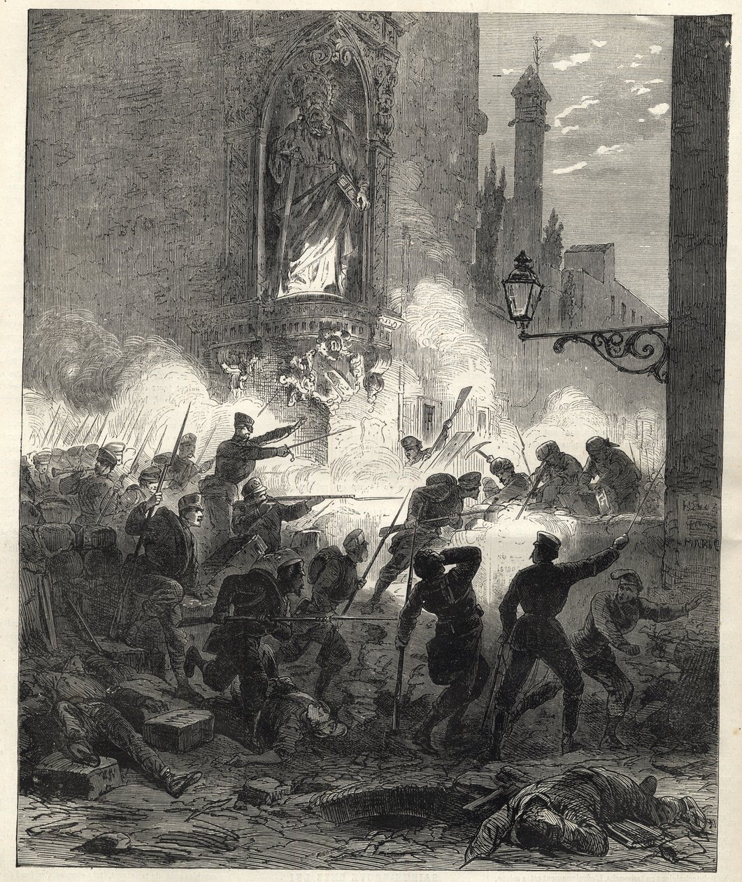 Levantamiento de los republicanos en Cataluña: combates en Barcelona en la noche del 25 al 26 de septiembre de 1869 - Sexenio Democrático - España bajo el gobierno del General Francisco Serrano 1869/1870 - Insurrección republicana en Cataluña de Unknown artist