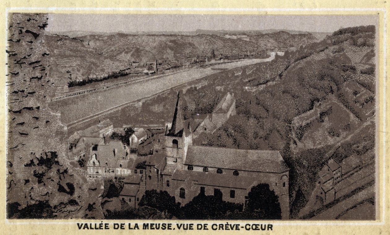 Valle del Mosa: vista de Creve Coeur (Creve-Coeur o Crevecoeur), Valonia, Bélgica. Cromolitografía de finales del siglo XIX. de Unknown artist