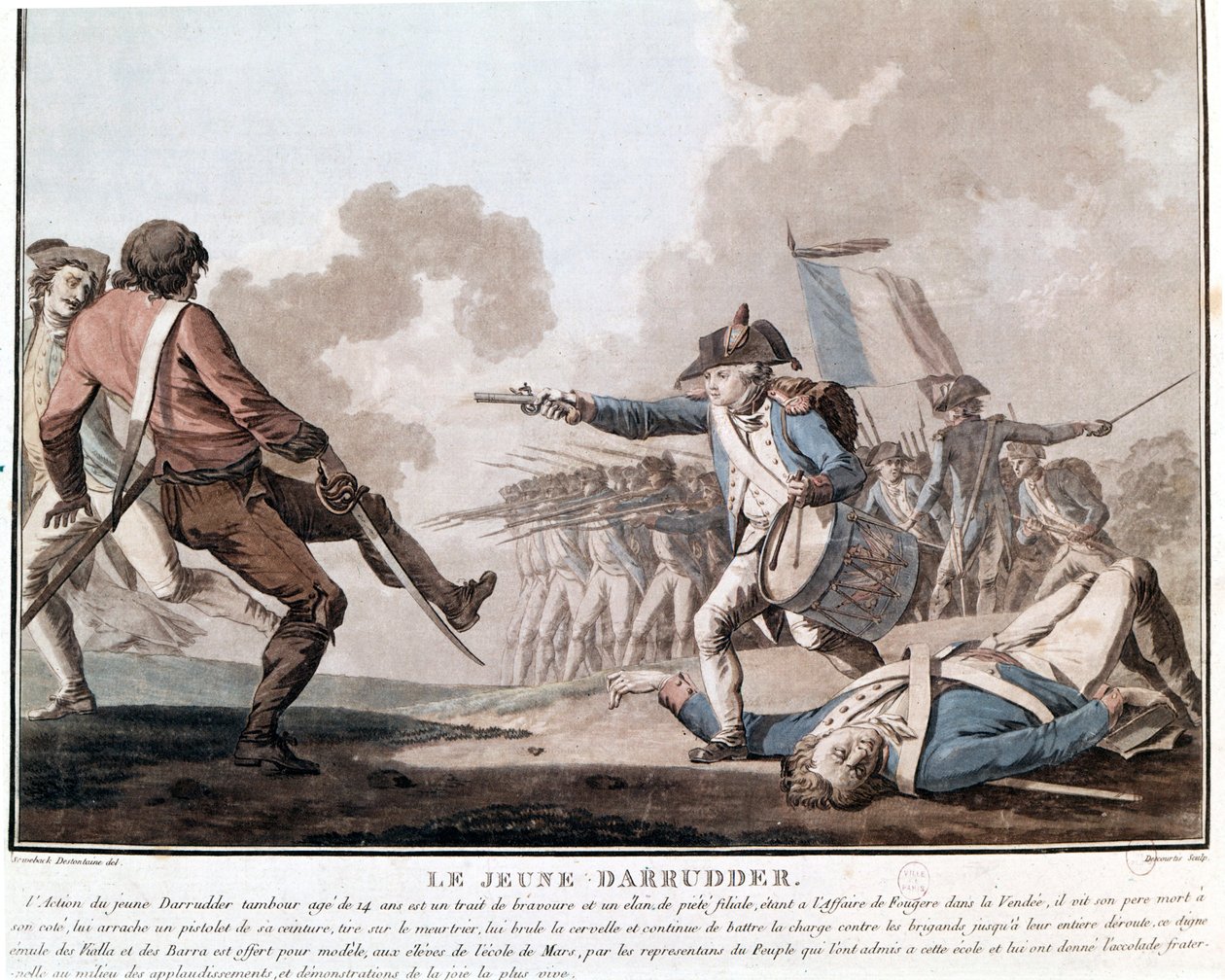 Revuelta de Vendée: el joven Darruder. Este es un ejemplo de heroísmo patriótico ya que Darruder era un niño de 14 años que tomó el arma de su padre muerto para matar a su asesino y continuar la lucha. 1793 de Unknown artist