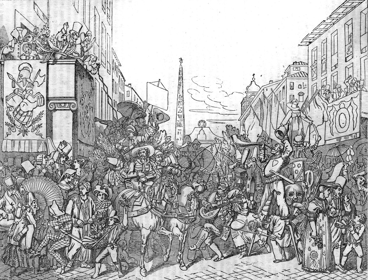 Via del Corso en Roma durante el Carnaval de 1836 de Unknown artist
