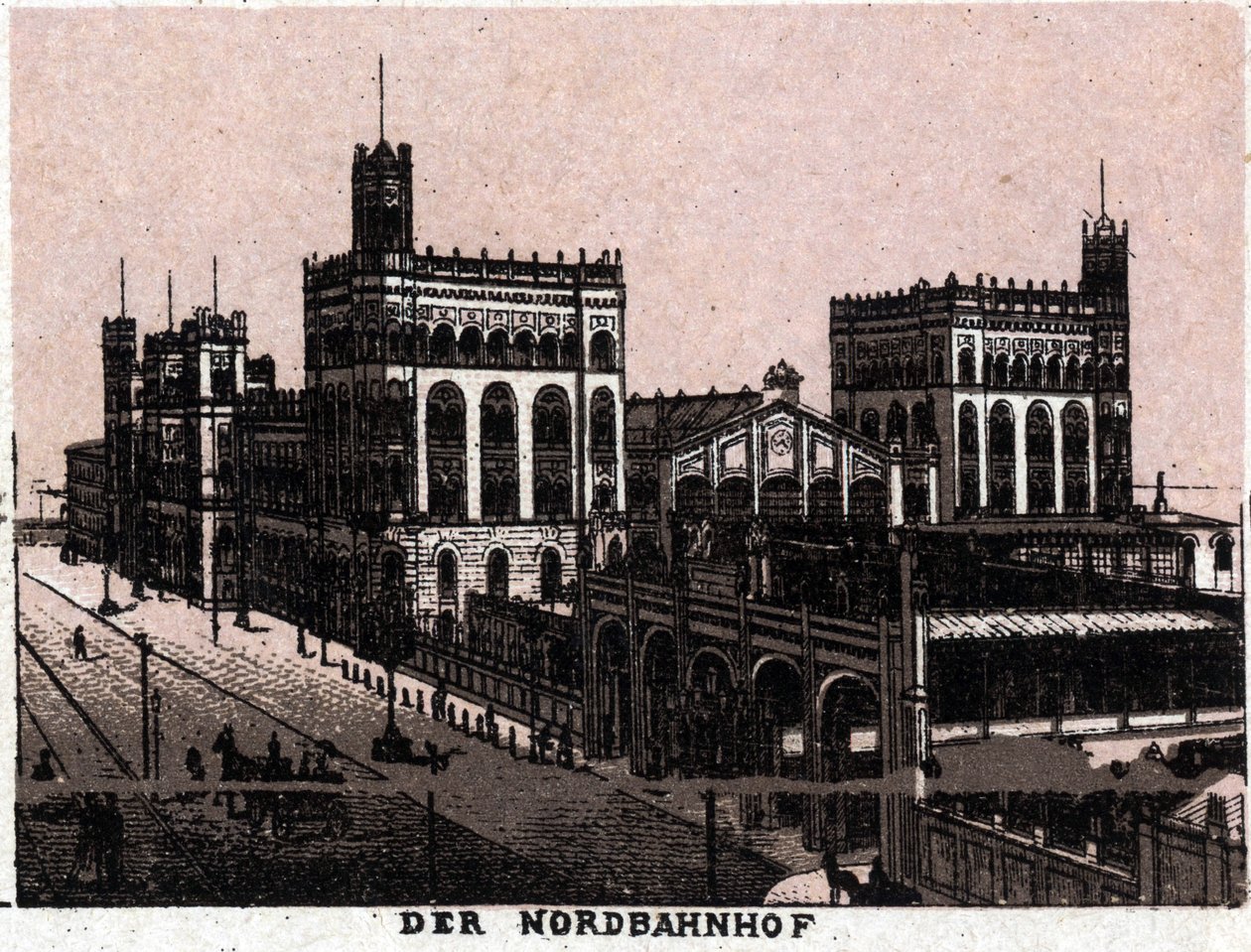 Viena, Austria: vista de la Estación del Ferrocarril del Norte en Viena. En "El Mundo Ilustrado 168 vistas". Sin fecha (finales del siglo XIX). de Unknown artist