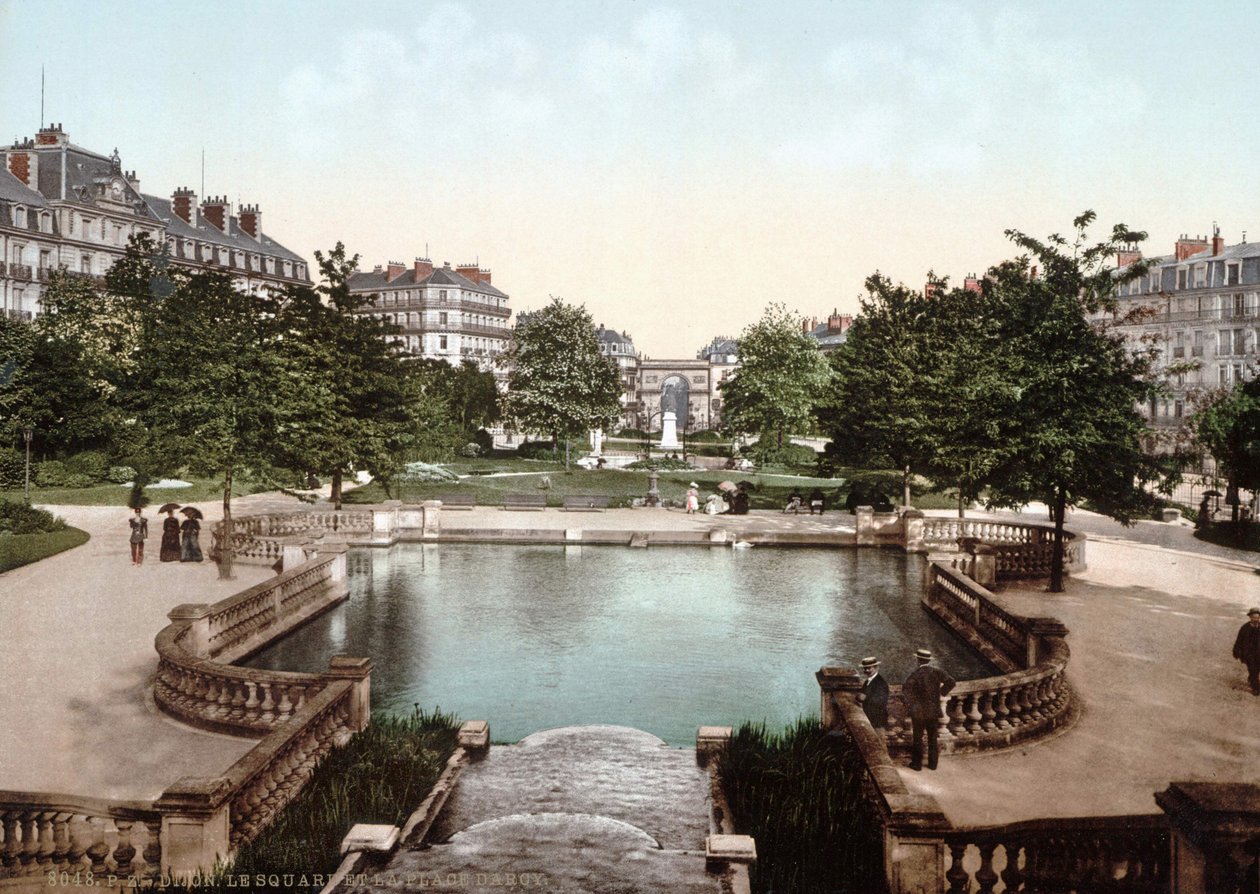 Vista de Dijon: plaza y plaza Darcy. Fotochrome c. 1890 de Unknown artist