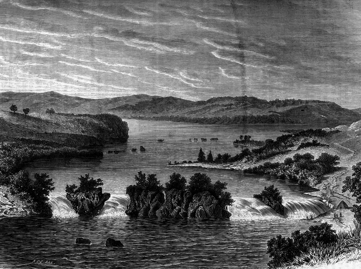 Vista del Lago Victoria, África. Grabado en “Le Journal de la jeunesse” de Unknown artist