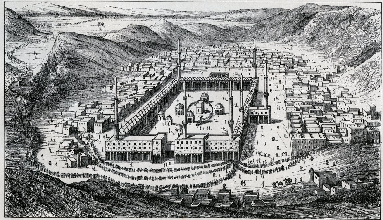 Vista de La Meca y su gran mezquita en el momento de la visita de los peregrinos - grabado del siglo XIX de Unknown artist