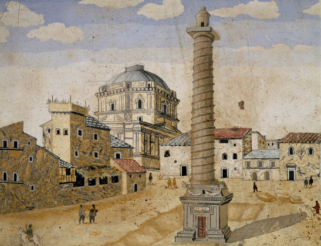 Vista de Roma con la columna de Trajano de Unknown artist