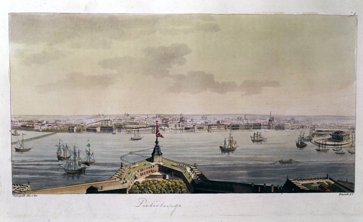 Vista de San Petersburgo a finales del siglo XVIII - en “El traje antiguo y moderno” de Ferrario de Unknown artist