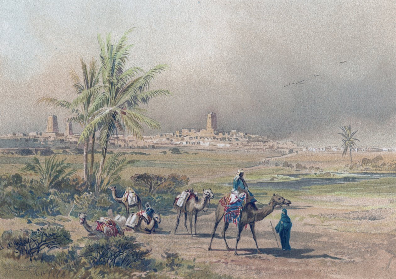 Vista de Timbuctoo (Tombuctú) en el Malí moderno, c.1850 (grabado) de Unknown artist