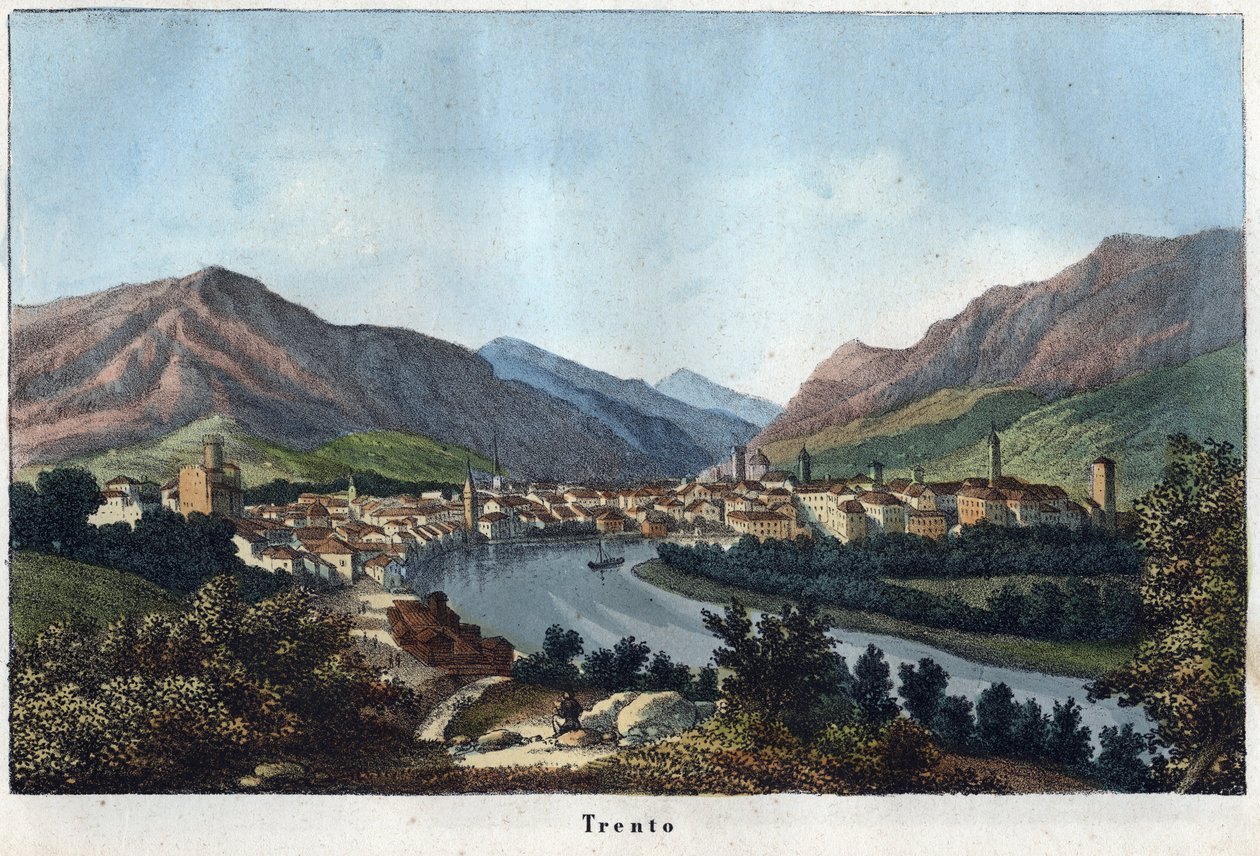 Vista de Trento (Tirol del Sur, Italia) (Trento) - siglo XIX - grabado de 