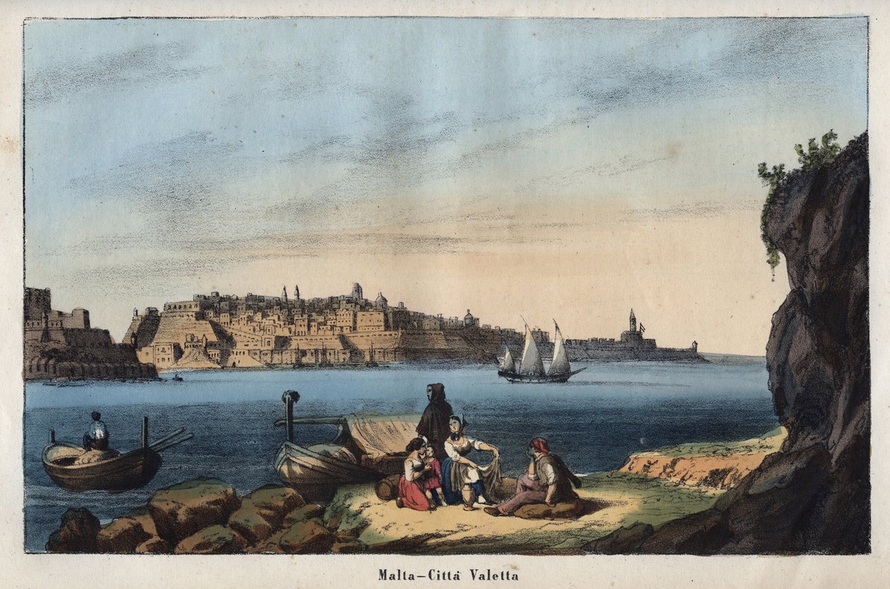 Vista de La Valeta (Malta) en el siglo XIX - grabado de 