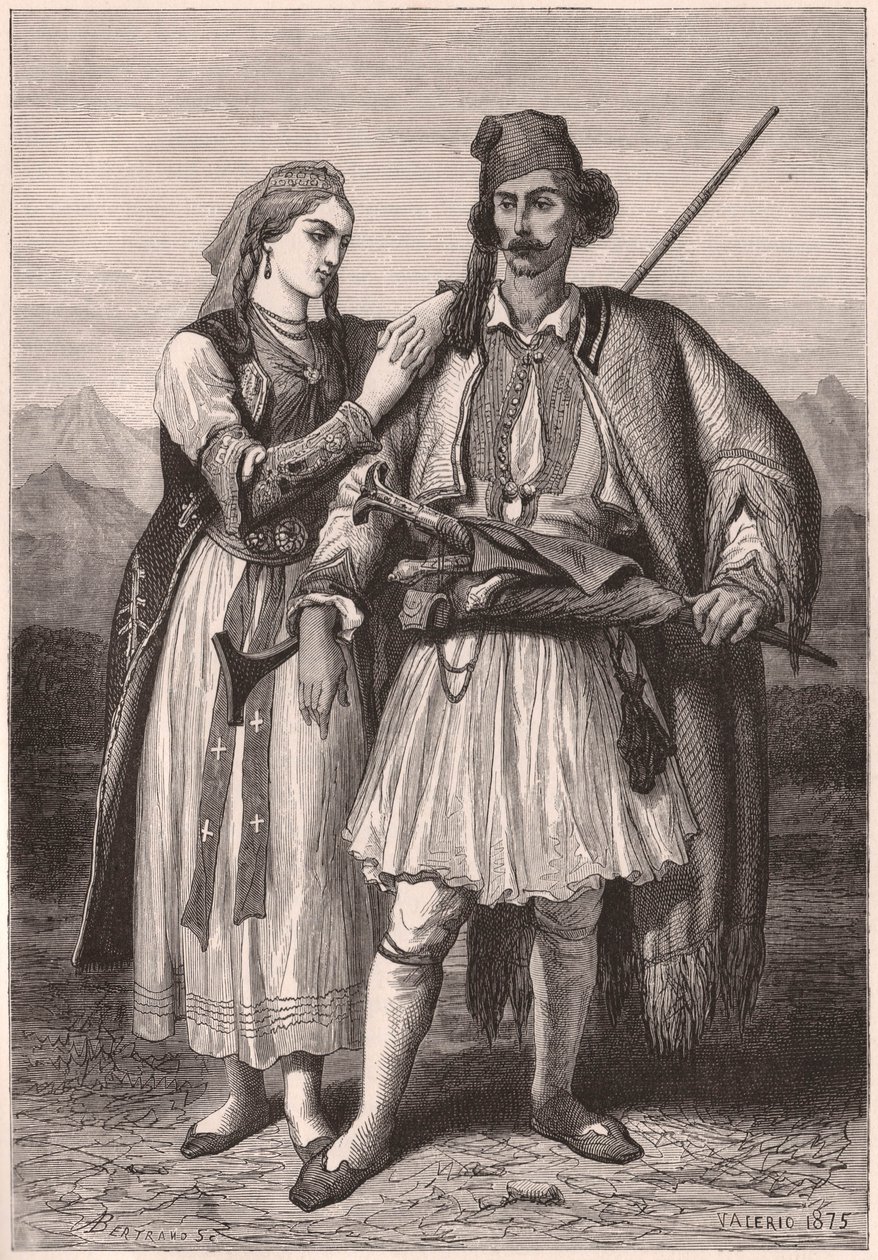 Vista de una pareja con traje tradicional albanés en el siglo XIX de Unknown