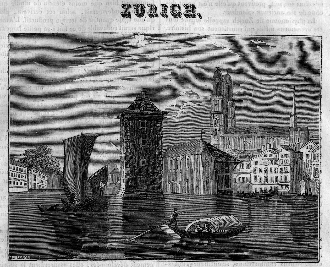 Vista de la ciudad de Zúrich (Zurigo) en Suiza en el siglo XIX de Unknown artist