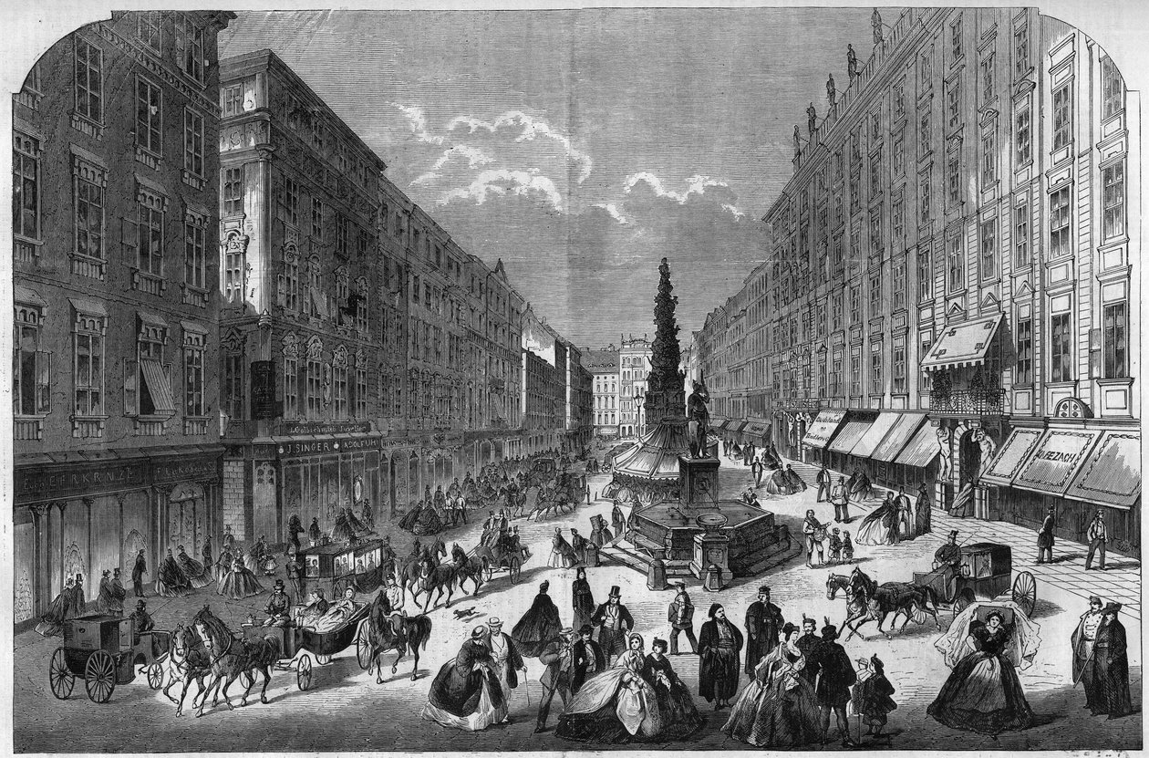 Vista del Graben en Viena, Austria. Grabado en "El Universo Ilustre" de Unknown artist